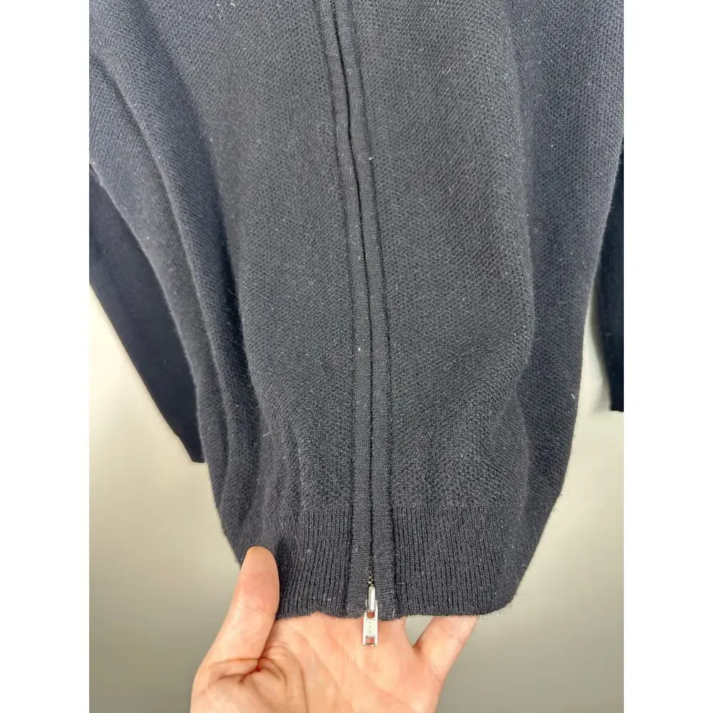 Kokun Sweater Women XS Black Excellent‎ Cashmere Textured Zipper Back Crewneck